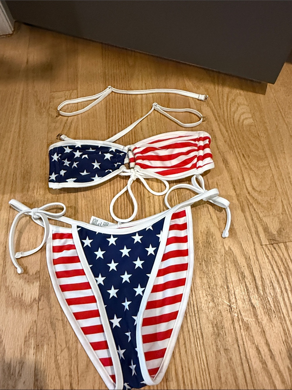 Reversible American Flag Bandeau Bikini Set - Red, White & Blue